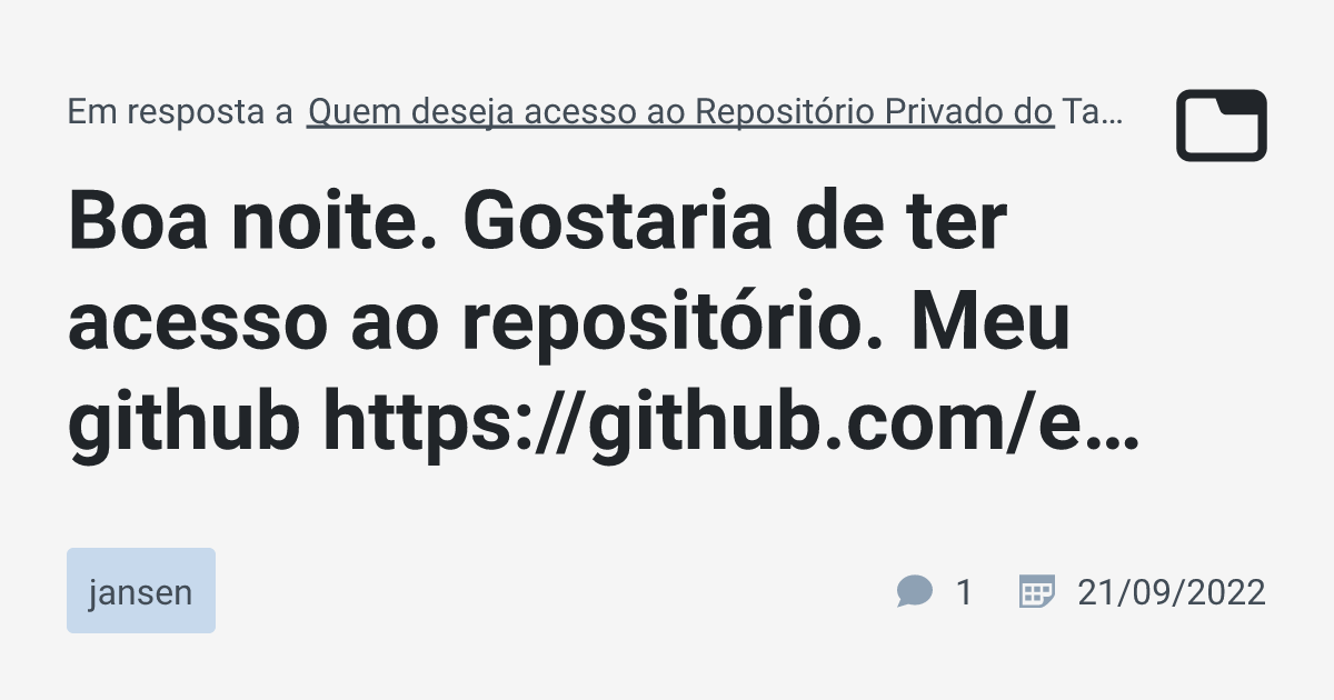 Boa Noite Gostaria De Ter Acesso Ao Reposit Rio Meu Github Https