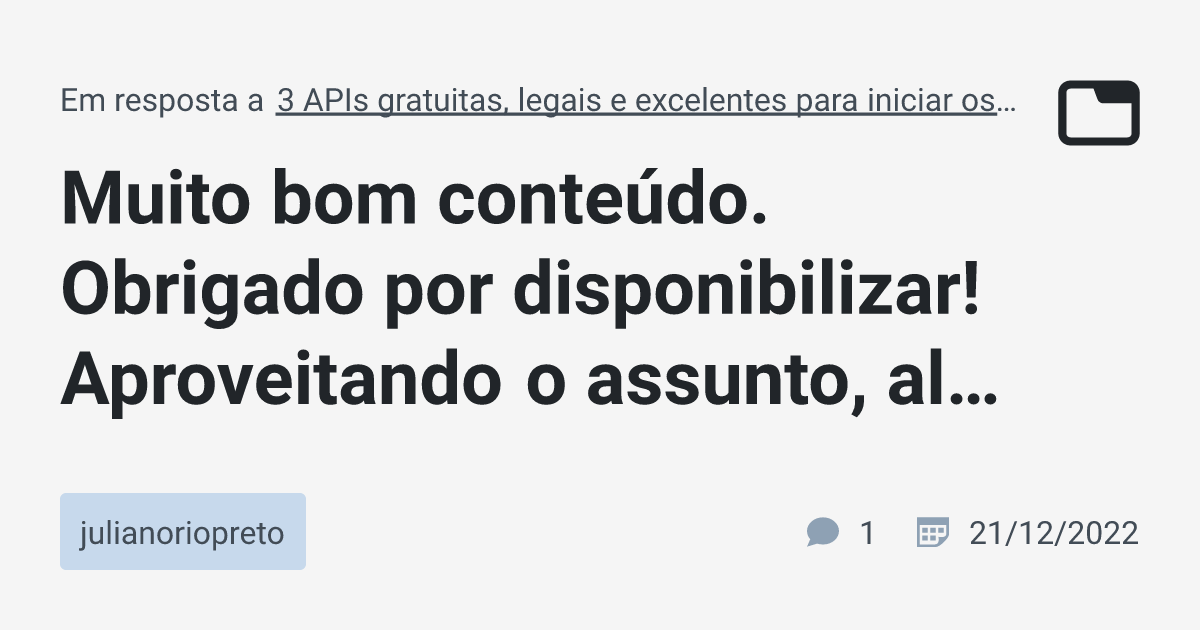 Muito bom conteúdo Obrigado por disponibilizar Aproveitando o assunto