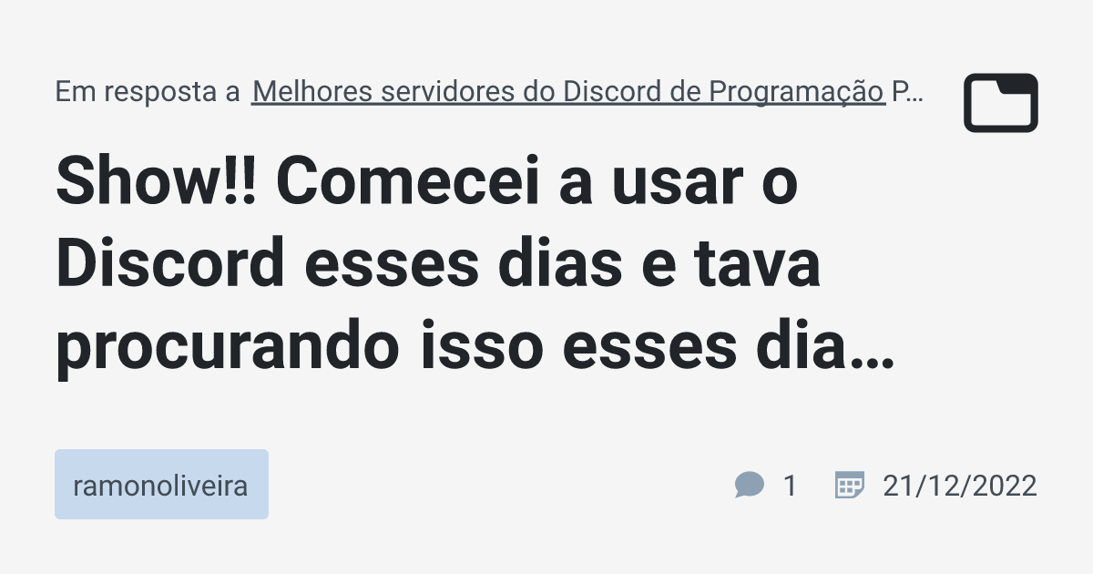 Melhores servidores do Discord de Programação PT-BR · marciosenaf · TabNews